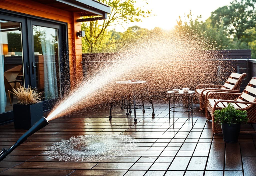 Nettoyage haute pression d'une terrasse en bois à Paris